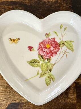 Gorham “Rose Serenade” Heart Shaped Dish Rose Butterfly Vintage